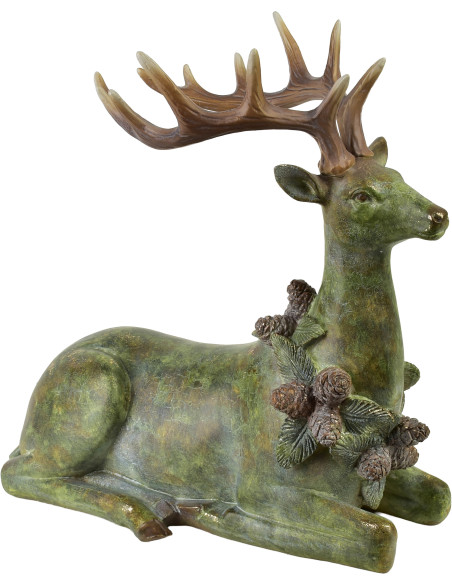 Cerf Noël couché résine verte 28,5 cm Kautokeino