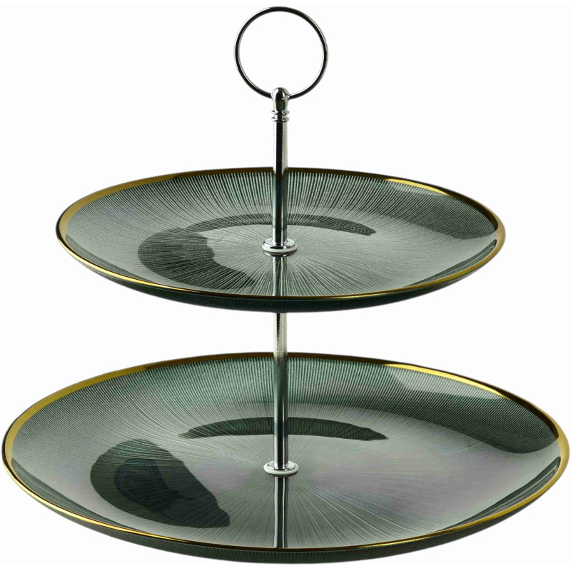 Présentoir à gâteaux 2 étages verre vert 21/27 cm Seralyne  - 1