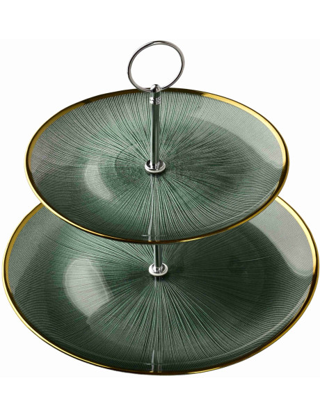 Présentoir à gâteaux 2 étages verre vert 21/27 cm Seralyne  - 2