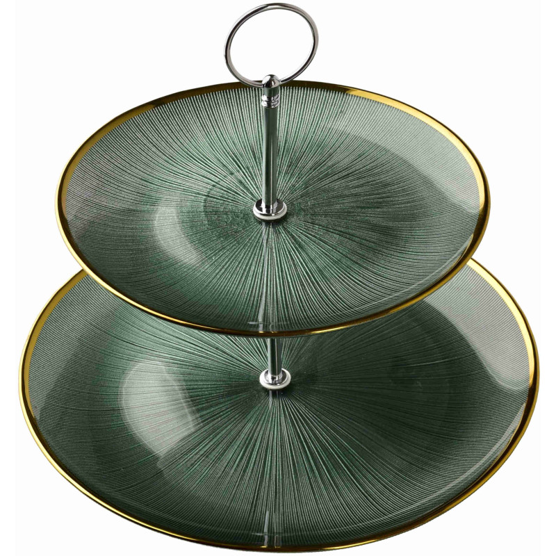Présentoir à gâteaux 2 étages verre vert 21/27 cm Seralyne  - 2