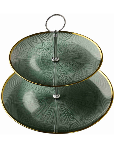 Présentoir à gâteaux 2 étages verre vert 21/27 cm Seralyne  - 2