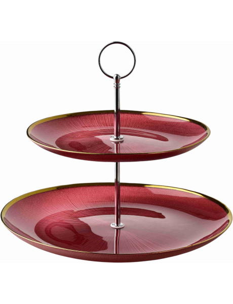 Présentoir à gâteaux 2 étages verre rouge doré 21/27 cm Seralyne  - 1
