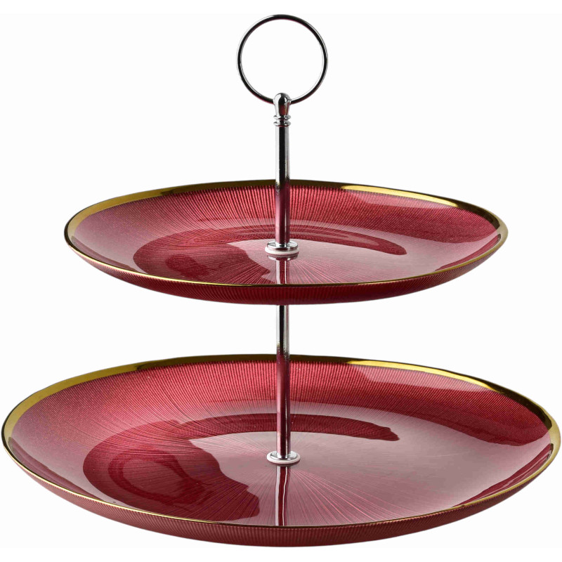 Présentoir à gâteaux 2 étages verre rouge doré 21/27 cm Seralyne  - 1