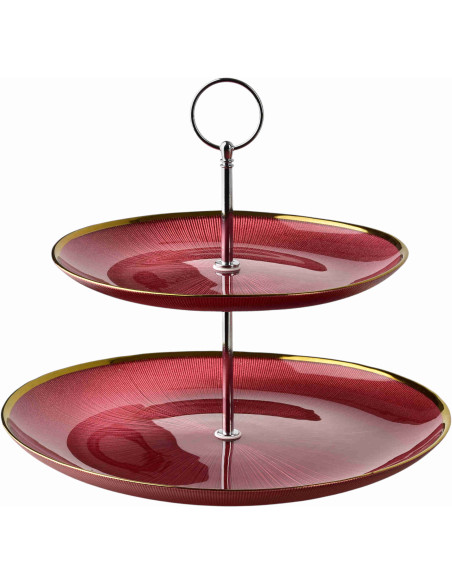 Présentoir à gâteaux 2 étages verre rouge doré 21/27 cm Seralyne  - 1