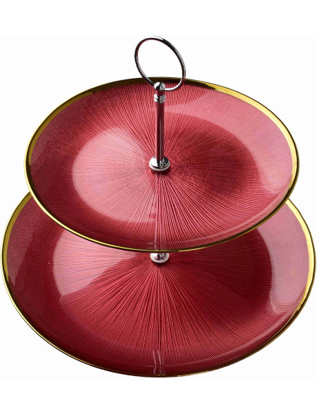 Présentoir à gâteaux 2 étages verre rouge doré 21/27 cm Seralyne  - 2