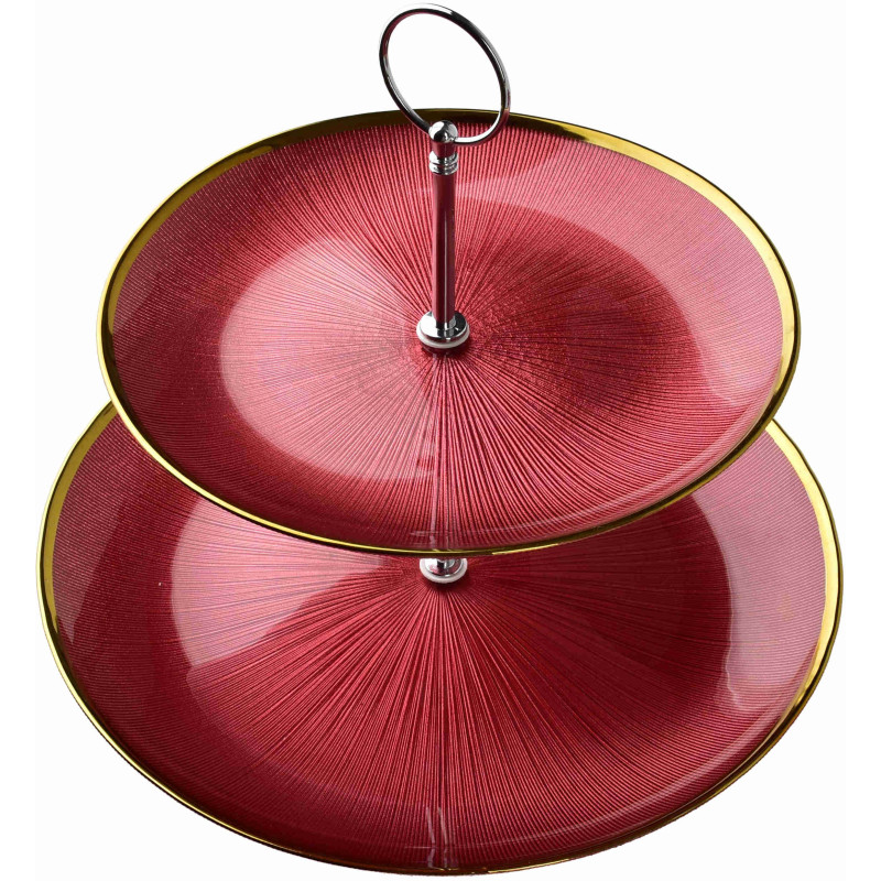 Présentoir à gâteaux 2 étages verre rouge doré 21/27 cm Seralyne  - 2