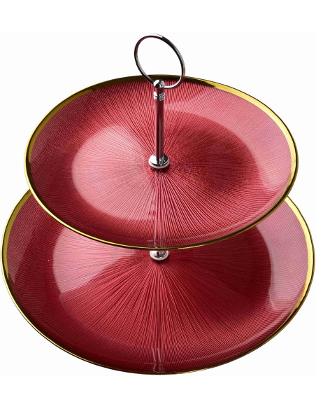 Présentoir à gâteaux 2 étages verre rouge doré 21/27 cm Seralyne  - 2