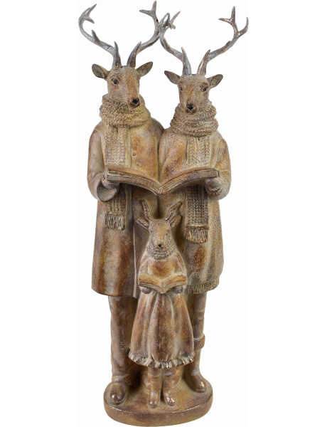 Statuette famille de cerfs chantant Noël résine marron 42 cm Soralune  - 1
