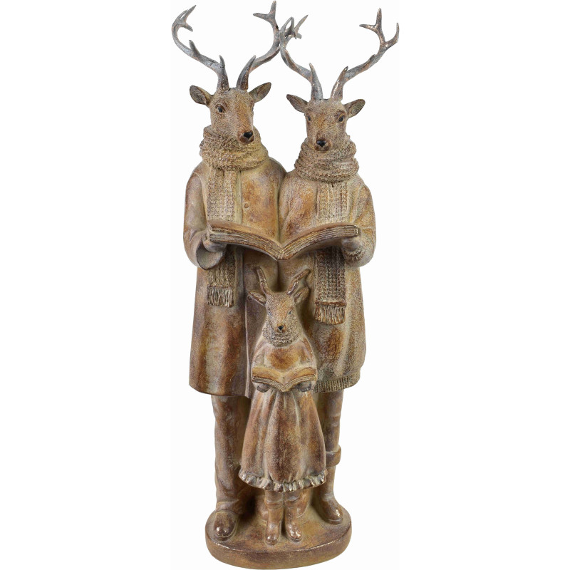 Statuette famille de cerfs chantant Noël résine marron 42 cm Soralune  - 1