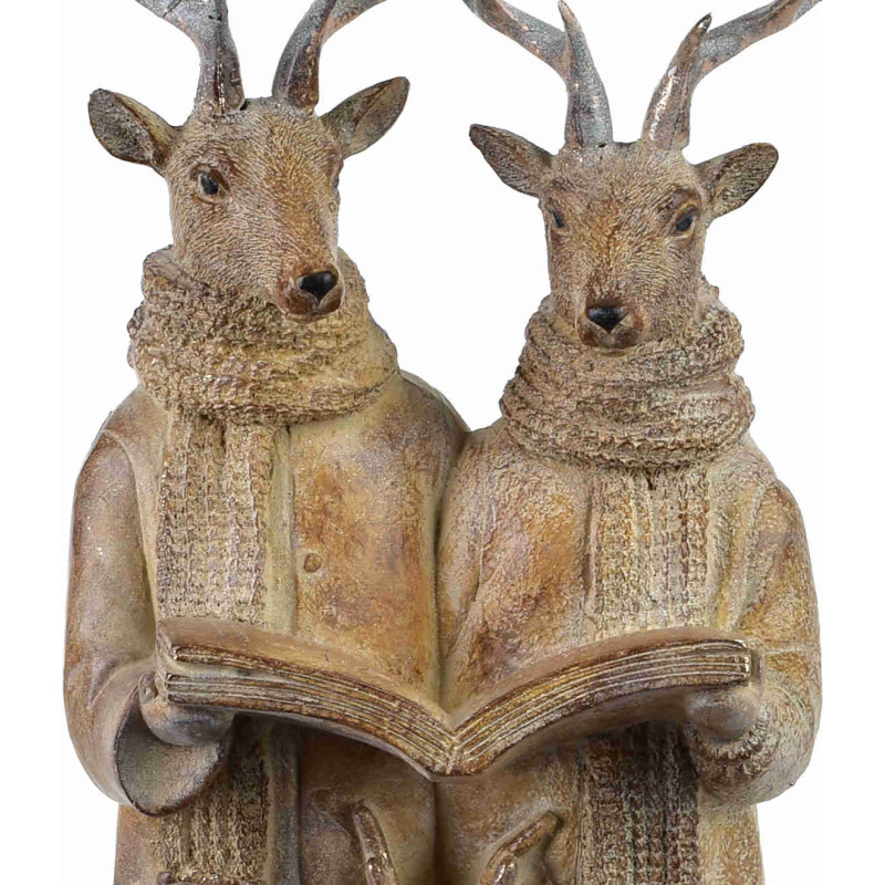 Statuette famille de cerfs chantant Noël résine marron 42 cm Soralune  - 2