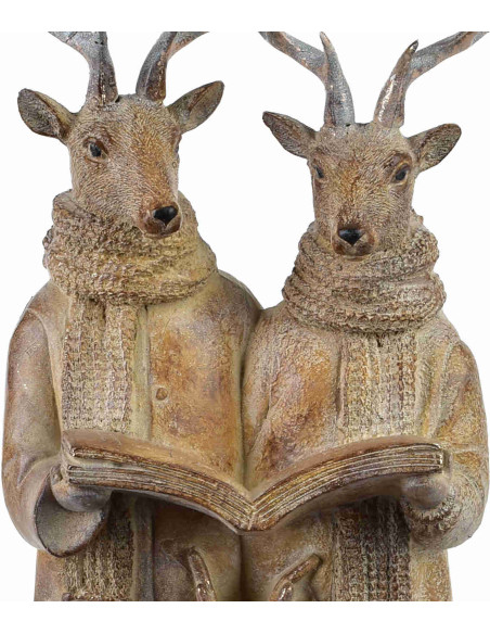 Statuette famille de cerfs chantant Noël résine marron 42 cm Soralune  - 2