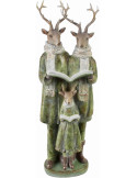 Statuette famille de cerfs chantant Noël résine verte 42 cm Soralune