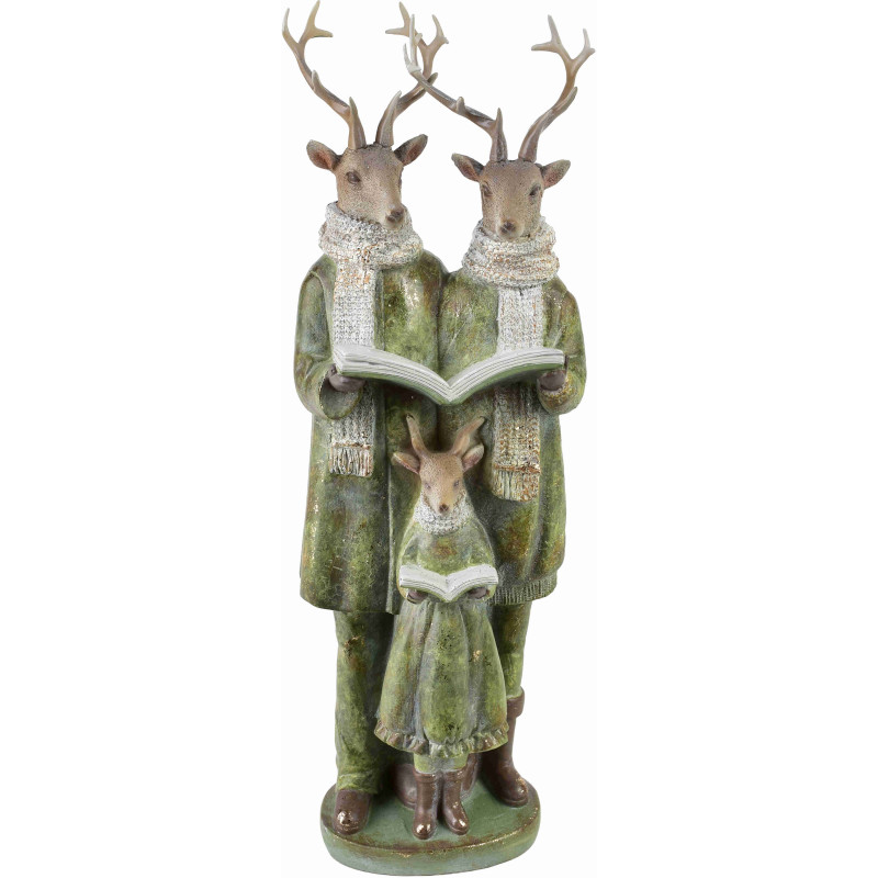 Statuette famille de cerfs chantant Noël résine verte 42 cm Soralune  - 1