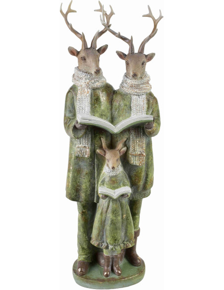 Statuette famille de cerfs chantant Noël résine verte 42 cm Soralune  - 1