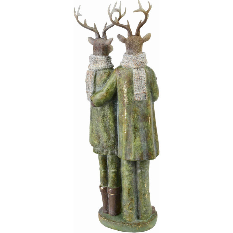 Statuette famille de cerfs chantant Noël résine verte 42 cm Soralune  - 2