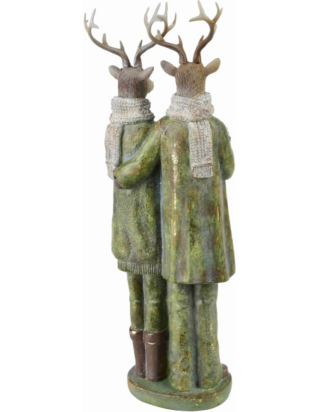 Statuette famille de cerfs chantant Noël résine verte 42 cm Soralune  - 2