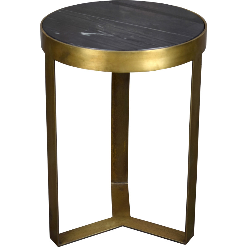 Table d’appoint ronde marbre noir métal doré 55 cm Glennis Livingfurn - 1