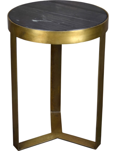 Table d’appoint ronde marbre noir métal doré 55 cm Glennis Livingfurn - 1