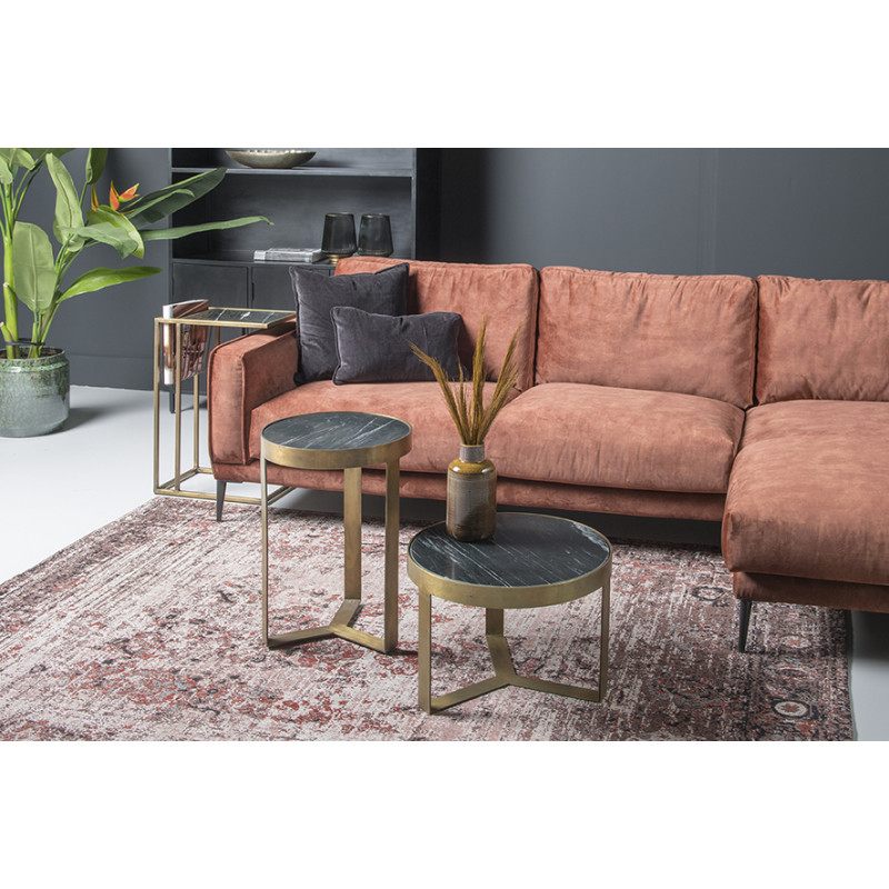 Table d’appoint ronde marbre noir métal doré 55 cm Glennis Livingfurn - 2