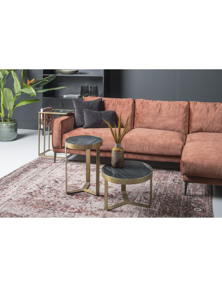 Table d’appoint ronde marbre noir métal doré 55 cm Glennis Livingfurn - 2