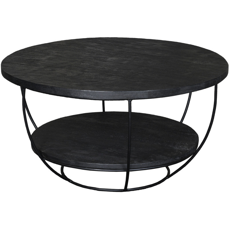 Table basse ronde manguier noir métal 65 cm Evan  - 1