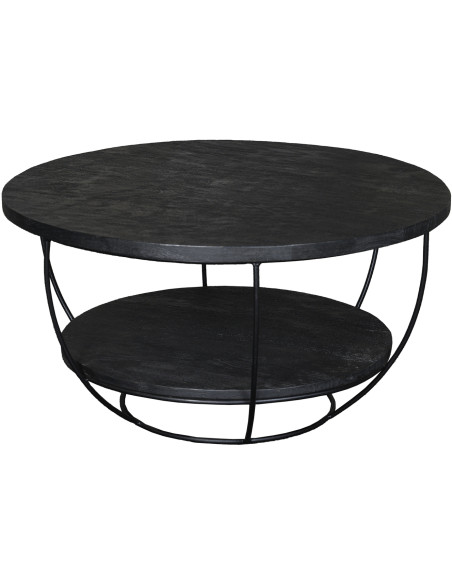 Table basse ronde manguier noir métal 65 cm Evan  - 1