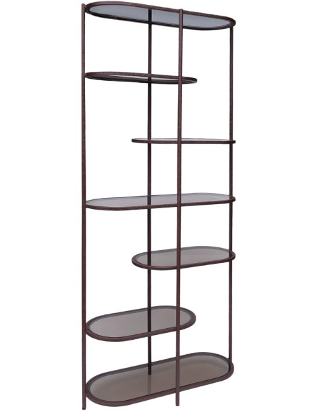 Étagère bibliothèque verre fumé métal bordeaux 190 cm Jill  - 1