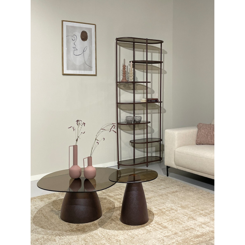 Étagère bibliothèque verre fumé métal bordeaux 190 cm Jill  - 2