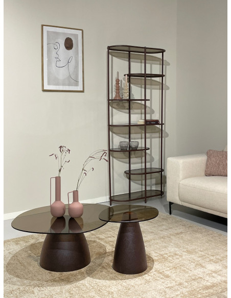 Étagère bibliothèque verre fumé métal bordeaux 190 cm Jill  - 2