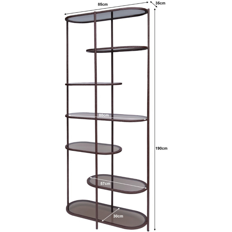 Étagère bibliothèque verre fumé métal bordeaux 190 cm Jill  - 5