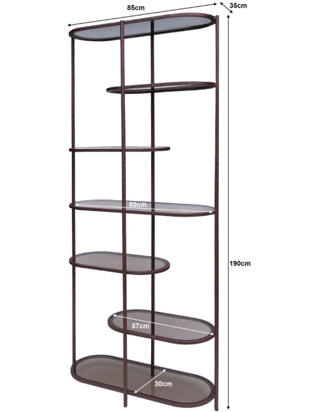 Étagère bibliothèque verre fumé métal bordeaux 190 cm Jill  - 5