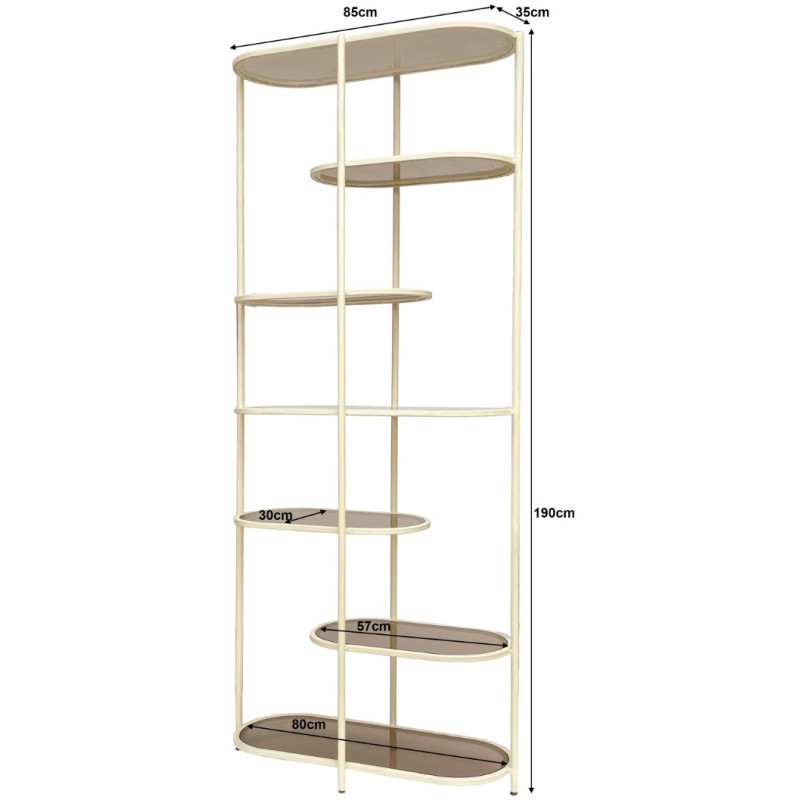 Étagère bibliothèque verre fumé métal crème 190 cm Jill  - 5