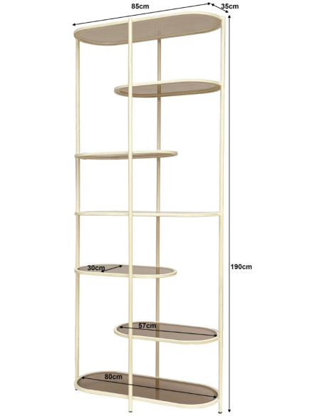 Étagère bibliothèque verre fumé métal crème 190 cm Jill  - 5