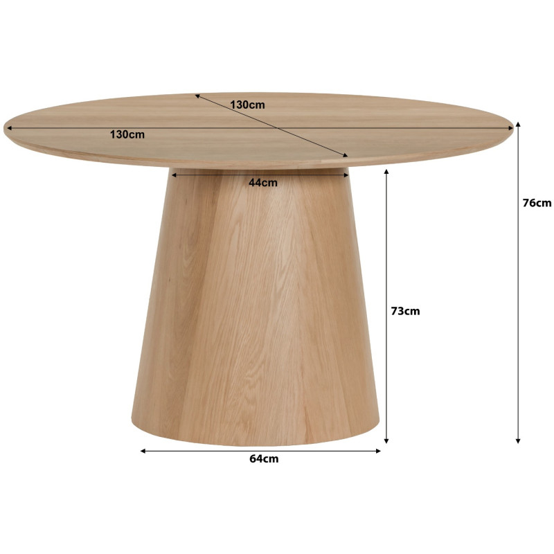 Table à manger ronde placage chêne naturel 130 cm Novero  - 6