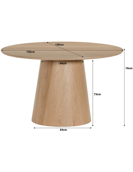 Table à manger ronde placage chêne naturel 130 cm Novero  - 6
