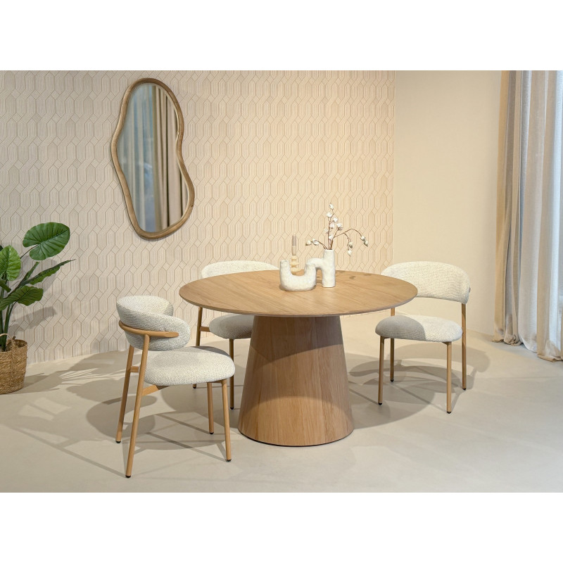 Table à manger ronde placage chêne naturel 130 cm Novero  - 2