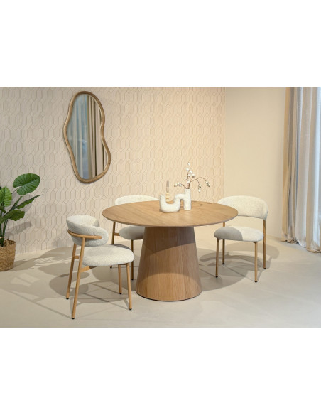 Table à manger ronde placage chêne naturel 130 cm Novero  - 2