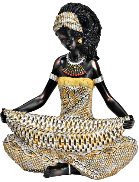 Statuette femme africaine assise avec coupe 22 cm Faida Wurm - 1