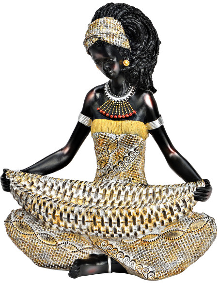 Statuette femme africaine assise avec coupe 22 cm Faida