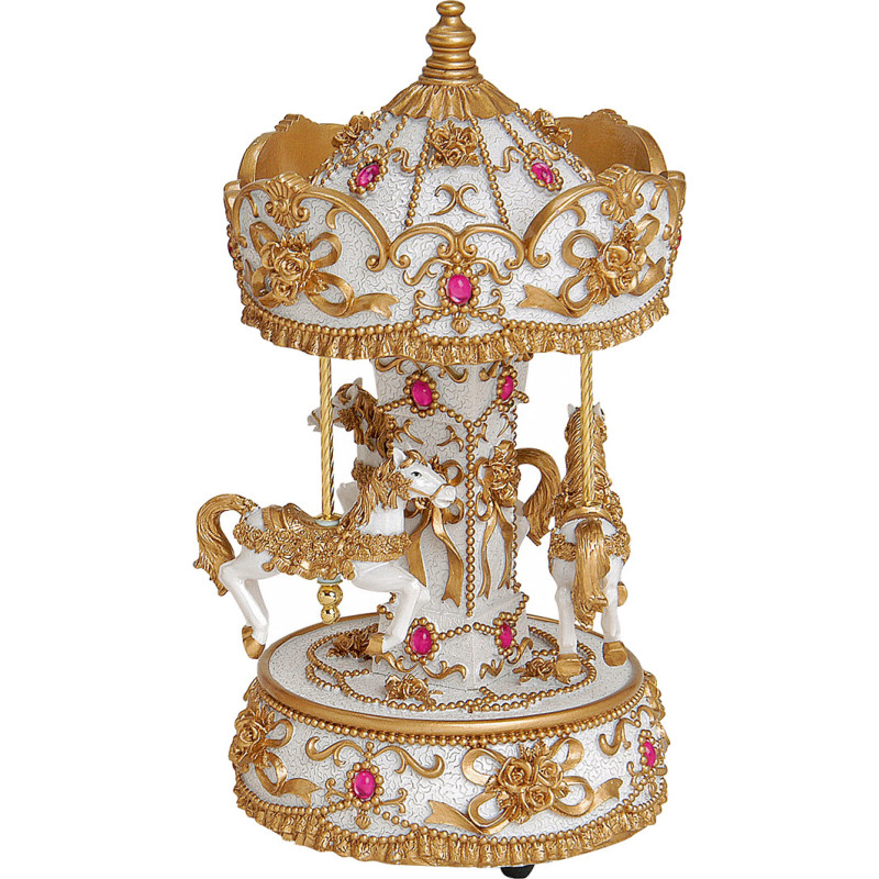 Carrousel de Noël musical blanc et or 25 cm Schneeberg Wurm - 1