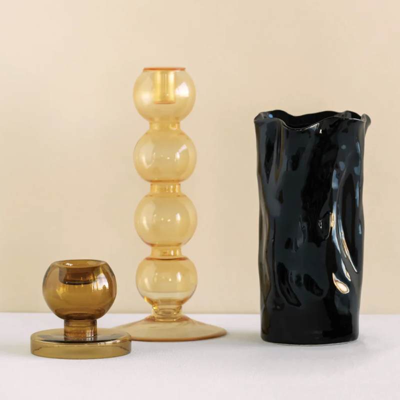 Bougeoir verre recyclé ambre 31 cm Pollini Urban Nature Culture - 2