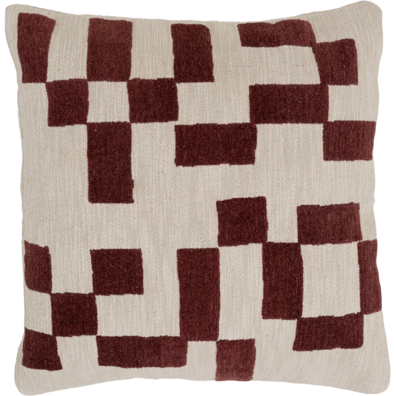 Coussin brodé géométrique écru bordeaux 50x50 cm Mole Urban Nature Culture - 1