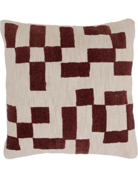 Coussin brodé géométrique écru bordeaux 50x50 cm Mole Urban Nature Culture - 1