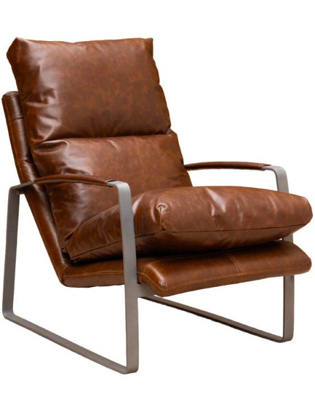 Fauteuil lounge cuir pleine fleur marron 63,5x106x76 cm Homy  - 1