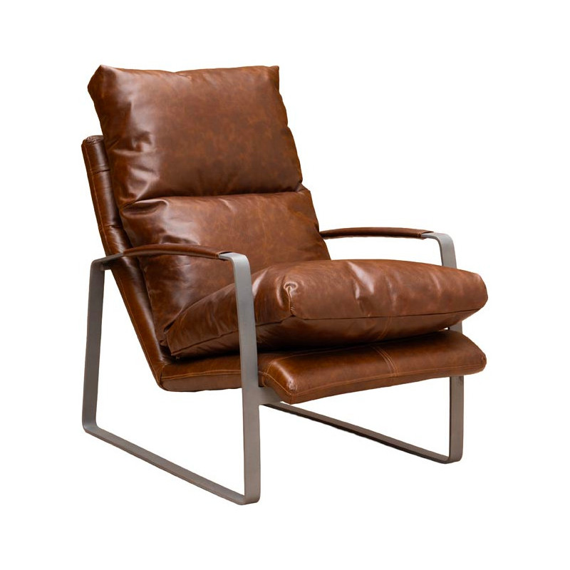 Fauteuil lounge cuir pleine fleur marron 63,5x106x76 cm Homy  - 1