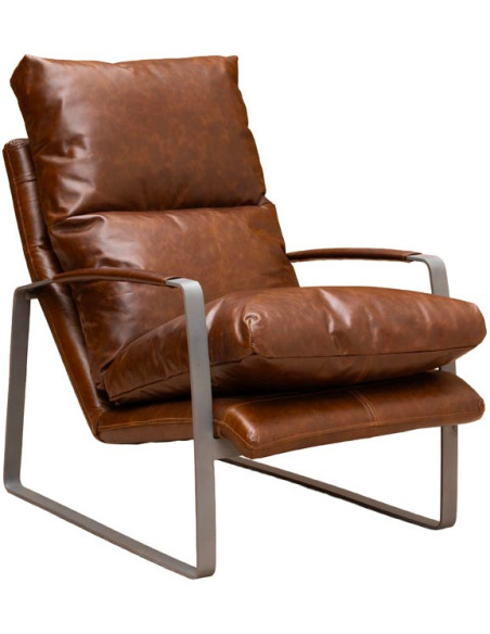 Fauteuil lounge cuir pleine fleur marron 63,5x106x76 cm Homy  - 1