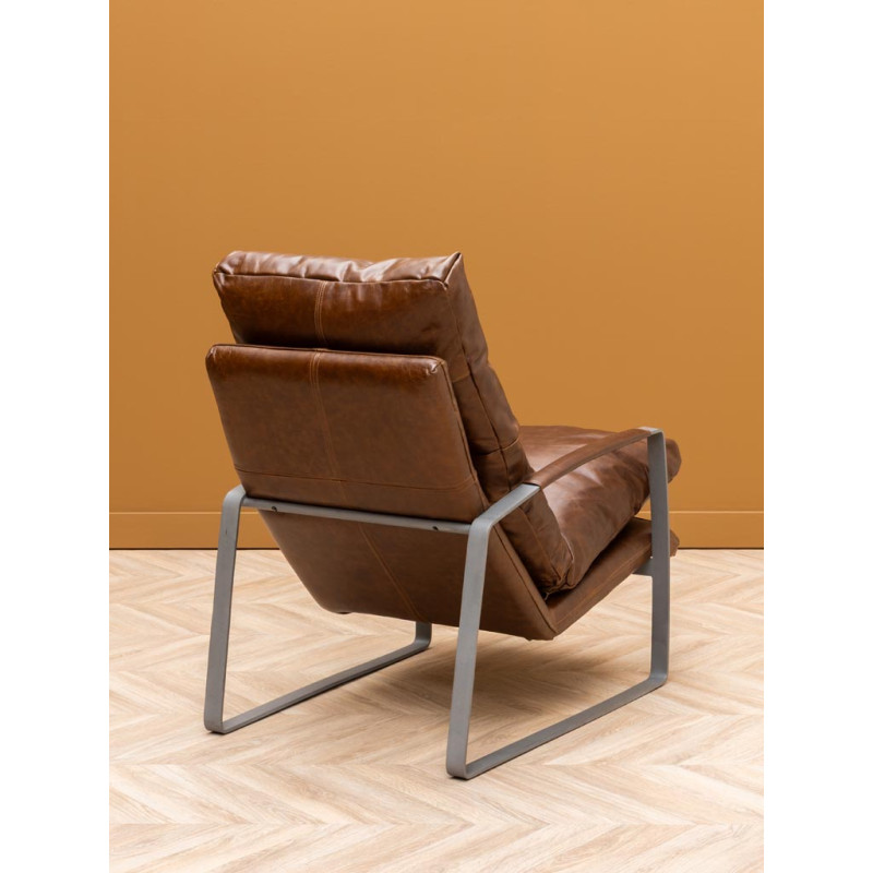 Fauteuil lounge cuir pleine fleur marron 63,5x106x76 cm Homy  - 5