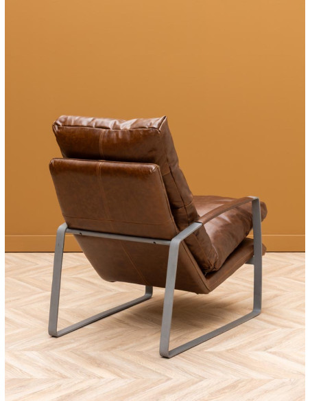 Fauteuil lounge cuir pleine fleur marron 63,5x106x76 cm Homy  - 5