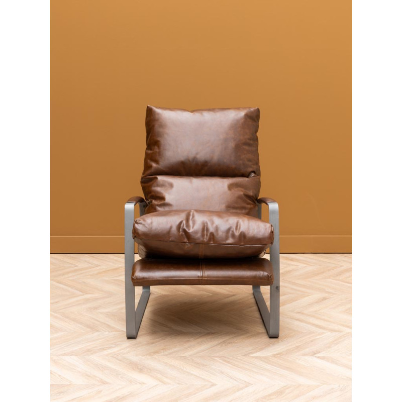 Fauteuil lounge cuir pleine fleur marron 63,5x106x76 cm Homy  - 3