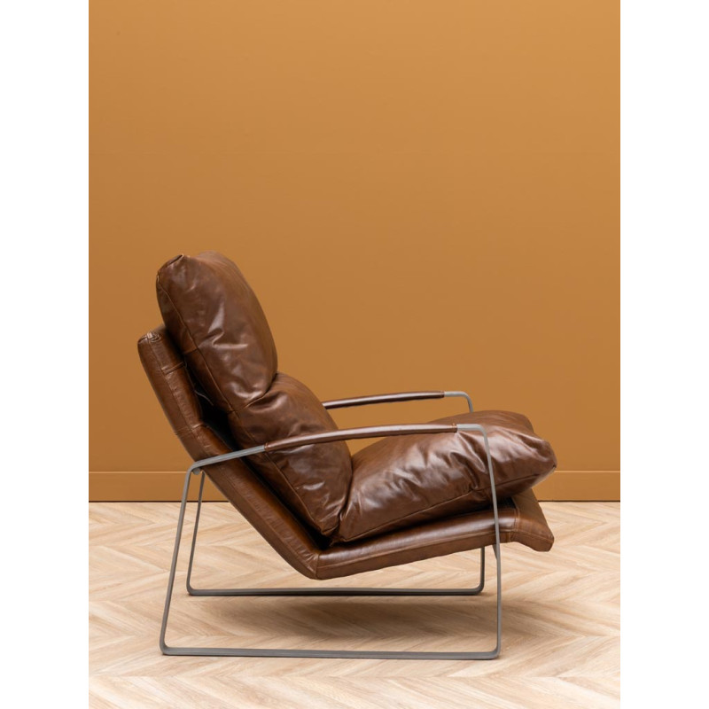 Fauteuil lounge cuir pleine fleur marron 63,5x106x76 cm Homy  - 4